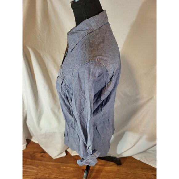 Angie Size M Blue Button Up Long Sleeve Chambray - Picture 4 of 6